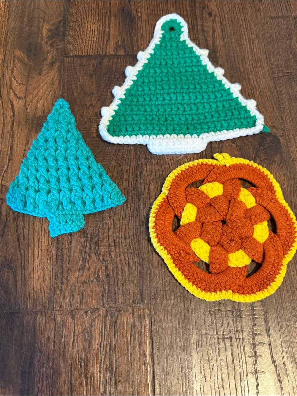 Handmade Green and Teal Crochet Home Accents - Set of 3